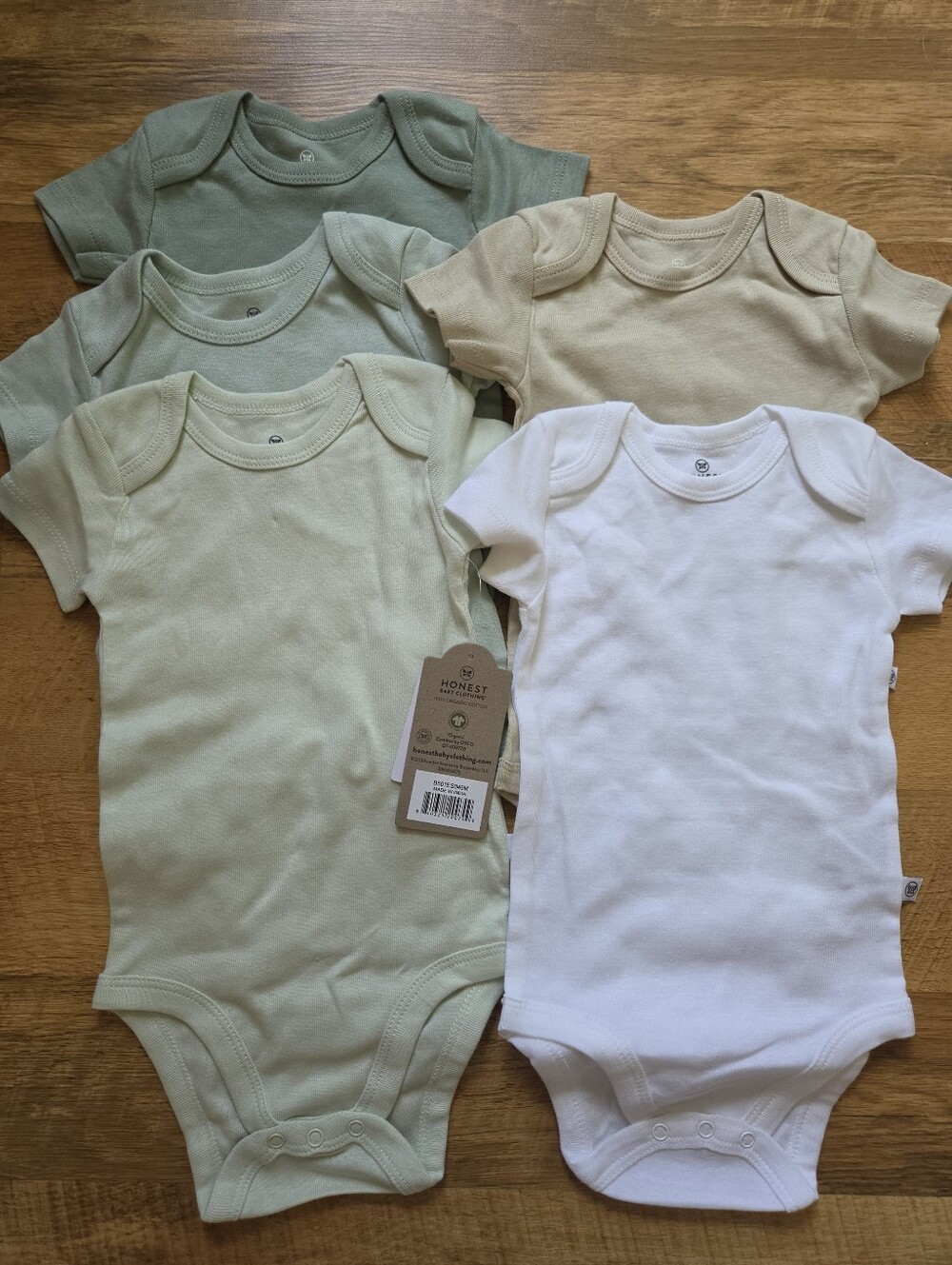 NWT Honest Baby Bodysuit Set  - Short Sleeve - Sage Green, Beige, White - 5pc